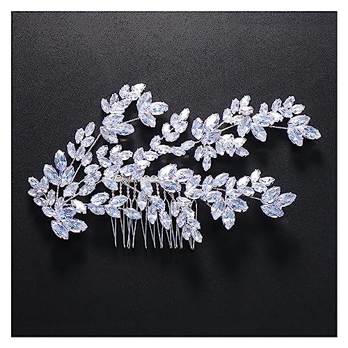 Haarschmuck Hochzeit Blätter, kubischer Zirkon, Braut-Haarkamm, Geburtstags-Haarschmuck, luxuriöser Schmuck, Barock-Kristall, Hochzeits-Stirnband for Frauen (Color : Silver Plated) von DUNSBY