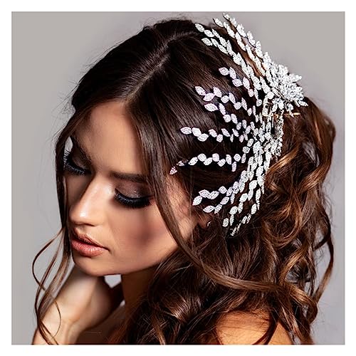 Haarschmuck Hochzeit Blätter, kubischer Zirkon, Braut-Haarkamm, Geburtstags-Haarschmuck, luxuriöser Schmuck, Barock-Kristall, Hochzeits-Stirnband for Frauen (Color : T-2 Silver) von DUNSBY