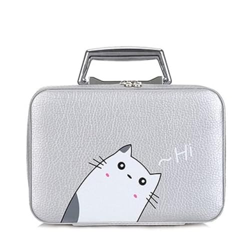 Kosmetiktasche Luxus-PU-Kosmetikkoffer for Frauen, professionelle Make-up-Taschen, Reise-Organisator-Fall, Schönheit, notwendig, Make-up-Aufbewahrung, Kosmetikerin (Color : Silver cat L) von DUNSBY