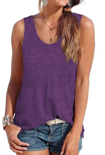 DUOEASE Oberteile Damen Sommer Basic Tank Tops Rundhals Cami Ärmelloses Tshirts Lila L von DUOEASE