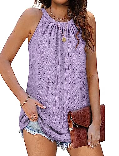 DUOEASE Tank Top Ärmellose Halter Tops Casual Plissee Sommer Cami Bluse(Violett,L) von DUOEASE