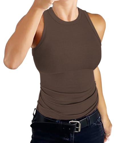 DUOEASE Tank Top Damen Rundhals Basic Ärmellose T-Shirts Gerippt Slim Fit Oberteile Damen 2025-Braun-L DUOEASE Tank Top Damen Rundhals Basic Ärmellose T-Shirts Gerippt Slim Fit Oberteile Damen 2025-Braun-L von DUOEASE