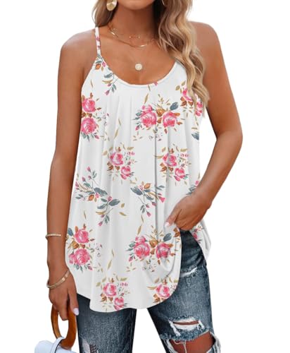DUOEASE Tank Top Damen U-Ausschnitt Plissierte Spaghetti Top Damen Sommer 2025 Sexy Ãrmellose Oberteile Weißdruck-3XL DUOEASE Tank Top Damen U-Ausschnitt Plissierte Spaghetti Top Damen Sommer 2025 Sexy Ãrmellose Oberteile Weißdruck-3XL von DUOEASE