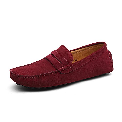 DUORO Herren Klassische Weiche Mokassin Echtes Leder Schuhe Loafers Wohnungen Fahren Halbschuhe(41,Rot) von DUORO