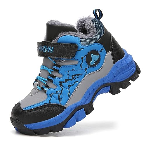 DUORO Kinder Winterschuhe Jungen rutschfest Trekking Wanderschuhe Warm Gefüttert Sneaker Bequem Baumwollschuhe (Blau-3, 33) von DUORO