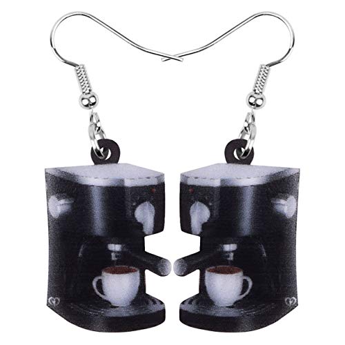 DUOWEI Acryl Schwarz Kaffee Maschine Tropfen Ohrringe Baumeln Schmuck für Frauen Teens Mädchen Party Geschenke (Schwarz) von DUOWEI