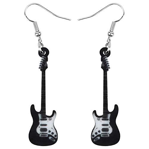 DUOWEI Acryl niedliche Musik Bass E-Gitarre Ohrringe Charms Instrument Tropfen baumeln Schmuck Geschenke für Frauen Teenager Mädchen (Schwarz) von DUOWEI