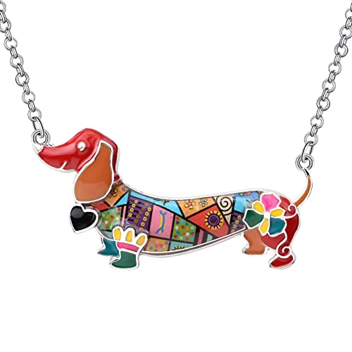 DUOWEI Cute Dackel Geschenke Floral Emaille Dachshund Halskette Anhänger Erinnerungsstück für Frauen Mädchen Hundeliebhaber (Orange) von DUOWEI