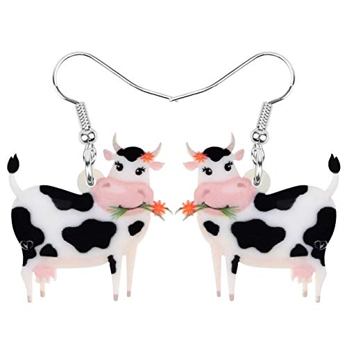 DUOWEI Acryl Süße Kuh Ohrringe Baumeln Bauernhof Tiere Schmuck für Damen Mädchen Kinder Geschenke (Schwarz) von DUOWEI
