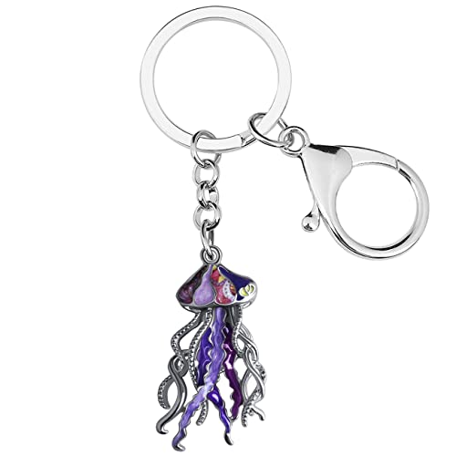 DUOWEI Cute Quallen Schlüsselanhänger Jellyfish Schlüsselring Anhänger Meer Tiere Schmuck Geschenke Rucksack Auto Charms für Damen Mädchen (Violett) von DUOWEI