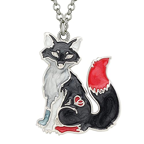 DUOWEI Emaille Fuchs Halskette Cute Fox Kette Schmuck für Damen Frauen Mädchen Neuheit Fuchs Deko Geschenke (Schwarz) von DUOWEI