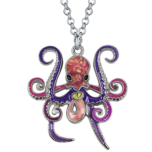 DUOWEI Emaille Tentakel Oktopus Halskette Ozean Tiere Anhänger für Frauen Mädchen Charms Ozean Schmuck Geschenke (Lila) von DUOWEI