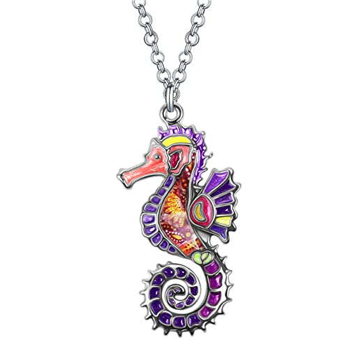 DUOWEI Emaille Tentakel Oktopus Halskette Ozean Tiere Anhänger für Frauen Mädchen Charms Ozean Schmuck Geschenke (Lila Seepferdchen) von DUOWEI