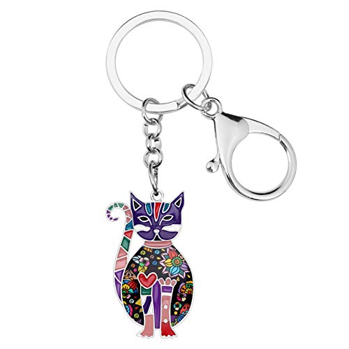 DUOWEI Süße Katze Schlüsselanhänger Schlüsselringe Zierliche Katzen Geschenke für Damen Mädchen Tasche Brieftasche Auto Charms (Violett) von DUOWEI