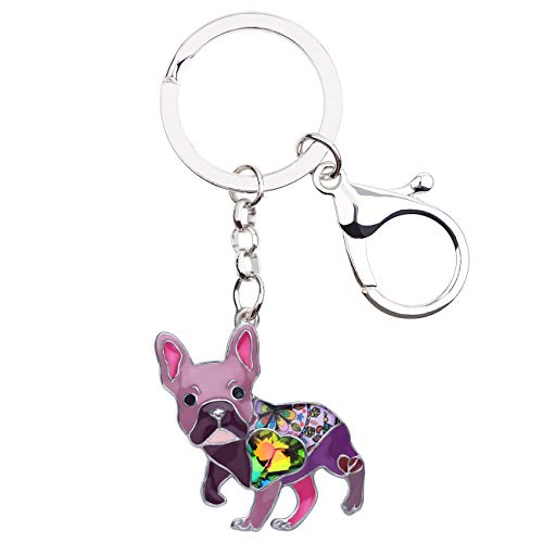 DUOWEI Schlüsselanhänger mit französischer Bulldogge, Emaille, Strass, für Damen und Mädchen - Violett - Medium von DUOWEI