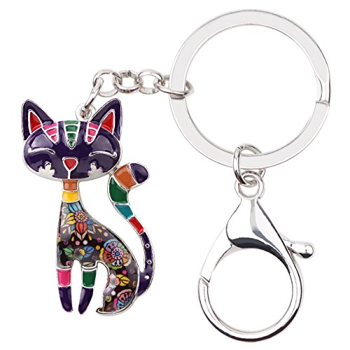 DUOWEI Emaille Katze Schlüsselanhänger Ring Buntes Kätzchen Charme für Damen Mädchen Handtaschen Geldbeutel Tasche Gürtel (Lila) von DUOWEI