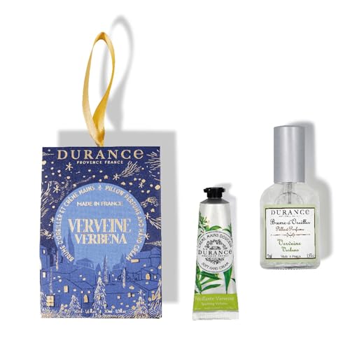 Durance Handcreme mit Eisenkraut Duft 30ml & Kissenspray 50ml - Duo Geschenkset für Weihnachten - Feuchtigkeitscreme mit Süßmandelöl - Entspannungskissen Spray Raumduft von DURANCE