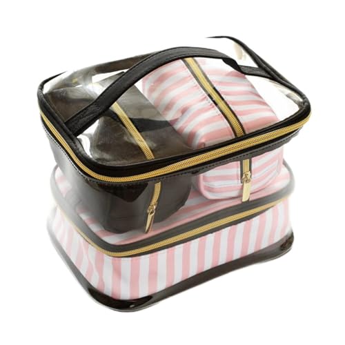 Make-up-Box Transparent PVC Kosmetische Tasche Reise WC-Tasche Vier-Teile Tragbare Multifunktions-Set Rosa Makeup Organizer Tasche Kosmetikerin Make up Storage Box (Size : 3) von DUnLap