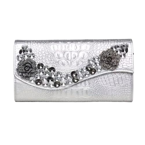 DXFBHWWS Geldscheinklammern, Geldbörsen, Damenhandtaschen, Hochzeit, Party, Abendtaschen, Umhängetaschen, echtes Leder, Geldbörsen, Make-up-Taschen (Color : Silver) von DXFBHWWS