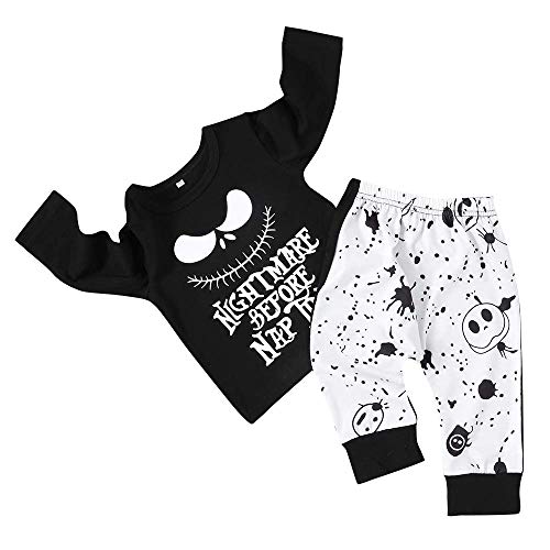DaceStar 2 Stücke Baby Pyjamas Set Kleinkind Infant Jungen Mädchen Kleidung Nightmare Before Nap Time Langarm T-Shirt Tops + Schädel Hosen Chirstmas Outfit Set(2-3Jahre) Schwarz von DaceStar