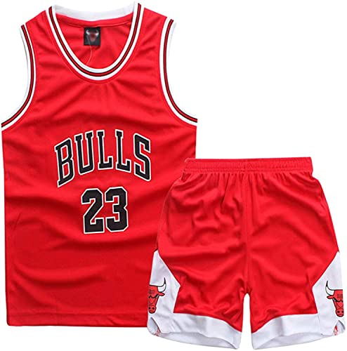 DaceStar Basketball-Outfit für Kinder, 2-teiliges Set für Kinder, Basketballtrikot für Kinder, Basketballtrikot für Kinder, Weste und Shorts für Kinder, Kinder Basketball-Outfit, Rot, 5-6 Jahre von DaceStar