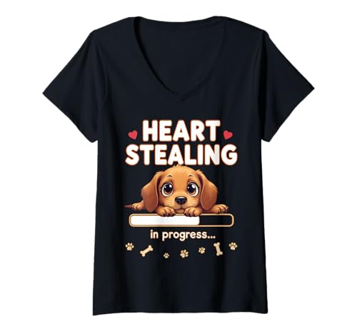 Damen Herz Dackel Hund Lustiges Geschenk Wiener Welpe T-Shirt mit V-Ausschnitt Damen Herz Dackel Hund Lustiges Geschenk Wiener Welpe T-Shirt mit V-Ausschnitt von Dachshund Fun Designs