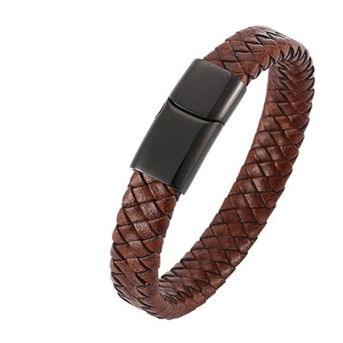 Daesar Armbänder Leder Herren 16.5CM, Lederarmband Geflochten Breit 12MM Braun mit Magnetverschluss Freundschaftsarmband Partnerarmband Personalisiert von Daesar