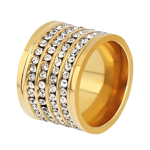 Daesar Damen Ring Personalisiert, Edelstahl Ringe Breit 20MM mit Zirkonia Bandring Gold Ring Große 57 (18.1) von Daesar