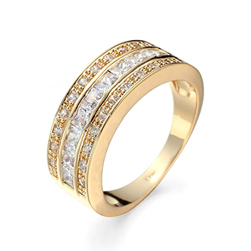 Daesar Damen Ring Vergoldet, Ringe Frauen Verlobung Breit mit Weiß Zirkonia Bandring Hochzeit Ring Personalisiert Gold Gr.60 (19.1) von Daesar