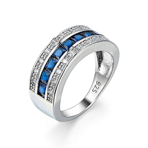 Daesar Damen Ring Versilbert, Ringe Frauen Verlobung Breit mit Königsblau Zirkonia Bandring Hochzeit Ring Personalisiert Silber Große 62 (19.7) von Daesar