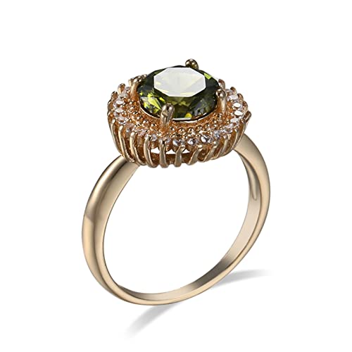 Daesar Damen Ring mit Stein, Ringe Frauen Vergoldet Blume mit Olivgrün Zirkonia Hochzeit Ring Verlobung Gold Gr.54 (17.2) von Daesar