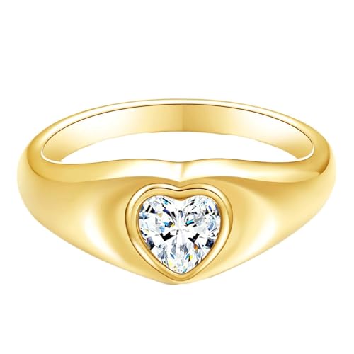 Daesar Damen Ringe Edelstahl Gold, Ring Personalisiert Herz mit Zirkonia Siegelring Ring Gr.57 (18.1) von Daesar