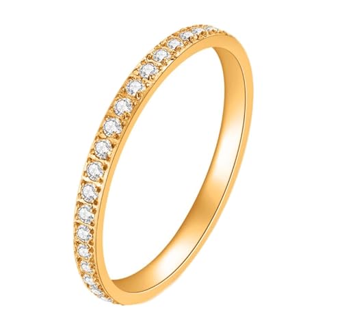 Daesar Damen Ringe Edelstahl Gold, Ring Personalisiert Schmal 2MM mit Zirkonia Bandring Ring Gr.52 (16.6) von Daesar