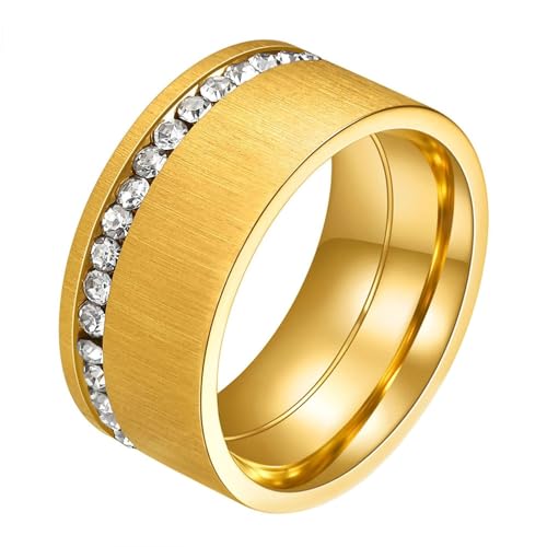 Daesar Edelstahl Ring Damen, Gold Ringe Frauen Personalisiert 10MM Gebürstet mit Zirkonia Bandring Ring Große 54 (17.2) von Daesar