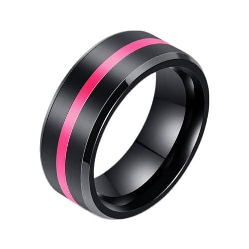 Daesar Edelstahl Ring Herren, Männer Ringe Personalisiert 8MM Gebürstet mit Rosa Emaille Bandring Schwarz Ring Große 62 (19.7) von Daesar