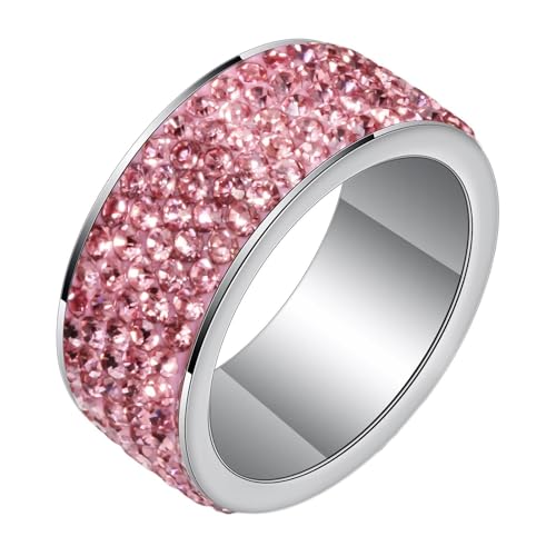 Daesar Edelstahl Ring Herren, Männer Ringe Personalisiert 8MM Tennis mit Rosa Zirkonia Statement-Ring Silber Ring Große 60 (19.1) von Daesar