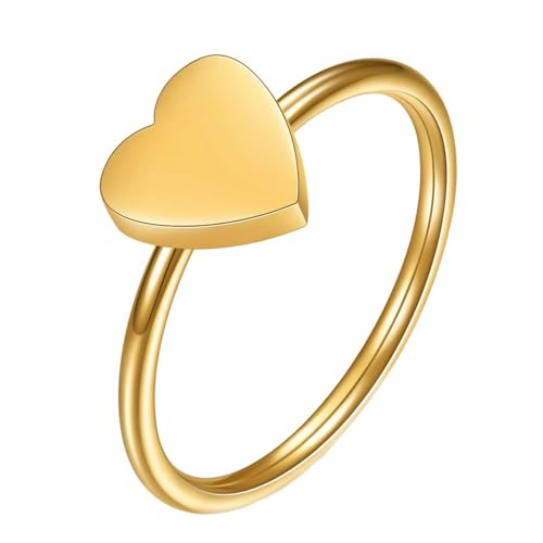 Daesar Edelstahl Ringe Damen, Frauen Ring Personalisiert Schmal mit Herz Bandring Gold Ringe Gr.62 (19.7) von Daesar