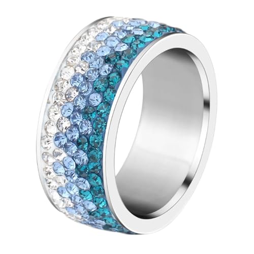 Daesar Edelstahl Ringe Frauen, Silber Ring Personalisiert 8MM mit Blau Weiß Zirkonia Statement-Ring Ring Gr.60 (19.1) von Daesar