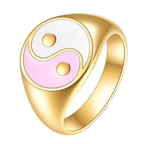 Daesar Herren Ring Edelstahl, Ringe Partnerringe Personalisiert YinYang 13MM Siegelring Gold Ring Große 52 (16.6) von Daesar
