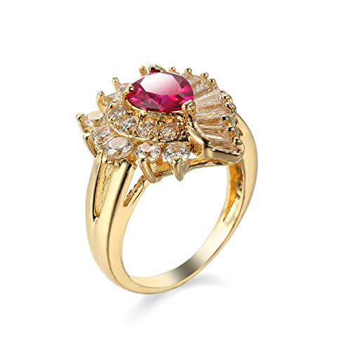 Daesar Ringe Frauen Gold, Ring Damen Vergoldet Blume mit Rot Tropfen Zirkonia Hochzeit Ring Gold Personalisiert Große 62 (19.7) von Daesar