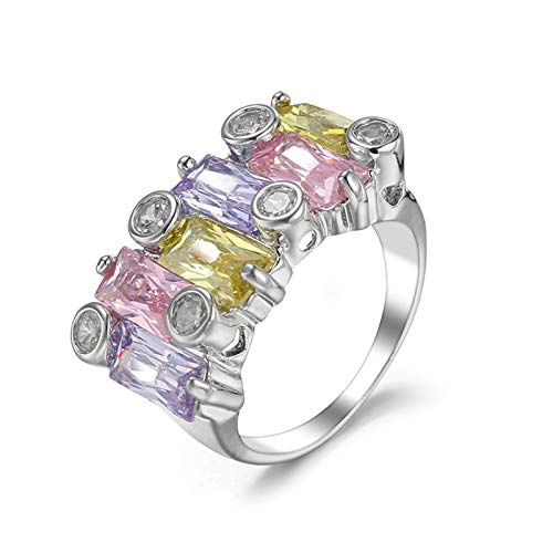 Daesar Ringe Frauen Versilbert, Silber Ring Personalisiert Breit mit Bunten Zirkonia Hochzeit Ringe Damen Modeschmuck Gr.60 (19.1) von Daesar