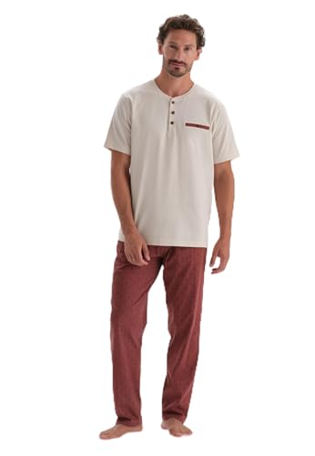 Dagi Men's Ecru Half-Plot Pocket Detailed Knitted T-Shirt & Trousers Pyjama Set, Ecru,4XL von Dagi