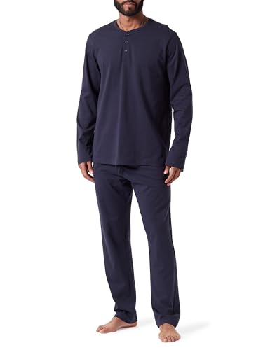 Dagi Men's Navy Long Sleeve Half-Plotted Cotton Modal T-Shirt & Trousers Pyjama Set, Navy,M von Dagi