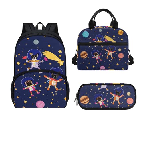 Dajingkj Hund Astronauten Schulrucksack Teenager Mädchen Jungen Kinder Schulranzen Set mit Lunchbag und Federmappe Rucksack Büchertasche für Grundschule Mittelschule von Dajingkj