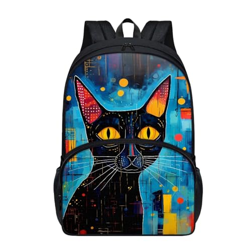 Dajingkj Rucksack für Jungen Büchertasche Teenager Mädchen Schwarz Cartoon-Katze Schultasche Umhängetasche für Grundschule Mittelschule Gymnasium für Schule und Reise von Dajingkj