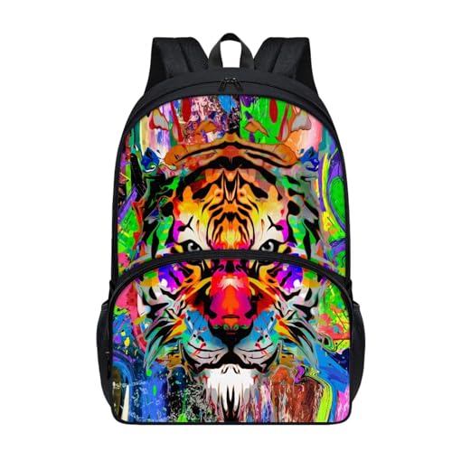 Dajingkj Schulrucksack Teenager Mädchen Jungen Gänseblümchen Bunt Tigergesicht Schulranzen für Grundschule Mittelschule Rucksack ab 1. Klasse für Schule und Reise von Dajingkj