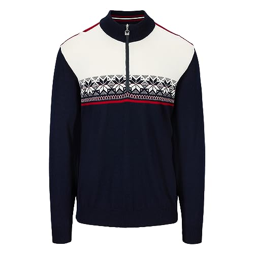 Dale of Norway Liberg Sweater – Pullover aus Merinowolle für Herren, Navy / Off White / Raspberry, M von Dale of Norway