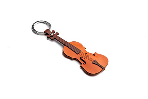 Dallaiti Design Schlüsselanhänger Violine aus Pigmentleder und gewachster Draht mit Ring aus Metall Schlüsselring 14 cm braun von Dallaiti Design