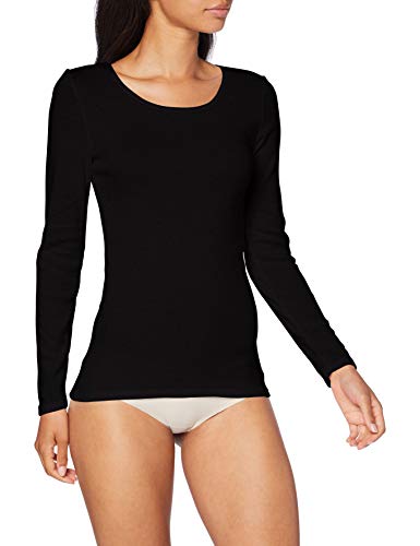 Damart Damen Langarm-Shirt, mit dehnbarer Paspel, Thermolactyl-Feinripp, Wärmegrad Medium 3. Unterwäsche, Schwarz, Large von Damart