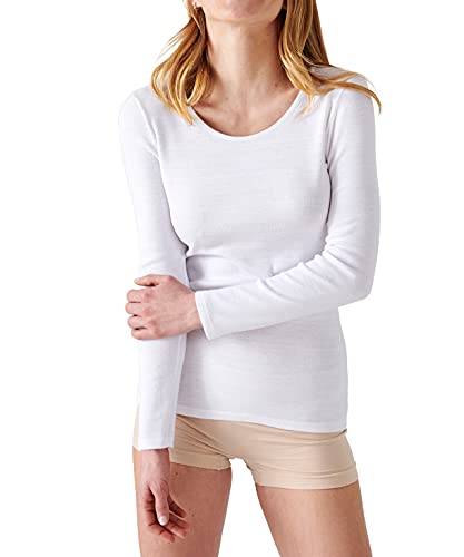 Damart Damen Langarm-Shirt, mit dehnbarer Paspel, Thermolactyl-Feinripp, Wärmegrad Medium 3. Unterwäsche, Weiß, Small von Damart